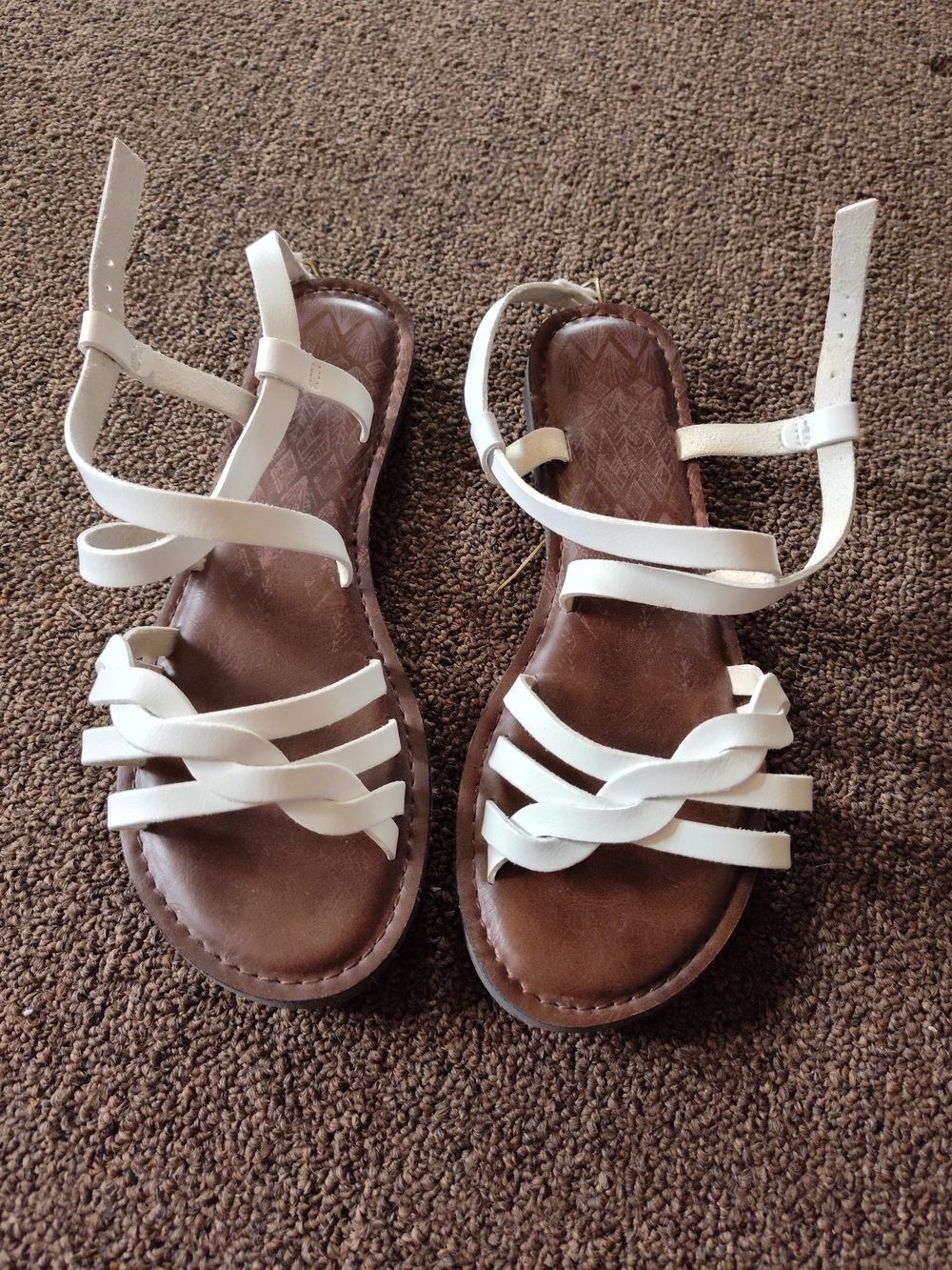 Time and Tru White Strappy Sandals with Brown Footbed